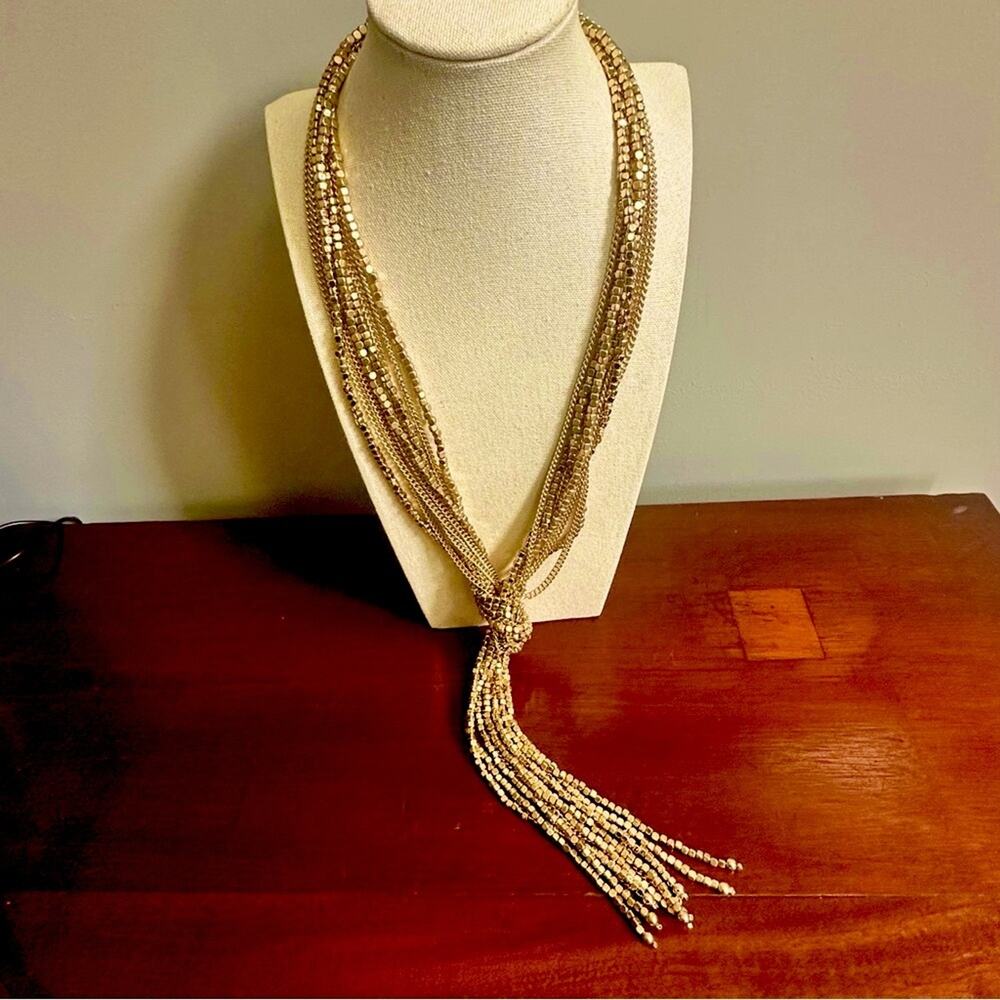 Chico’s Gold Beaded Knot Necklace Chunky Retro 80s 90s Multistrand Heavy Casual - Picture 10 of 10